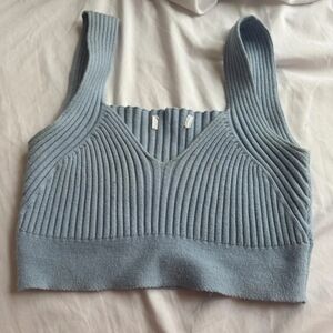 Ribbed Knit Blue Crop Top